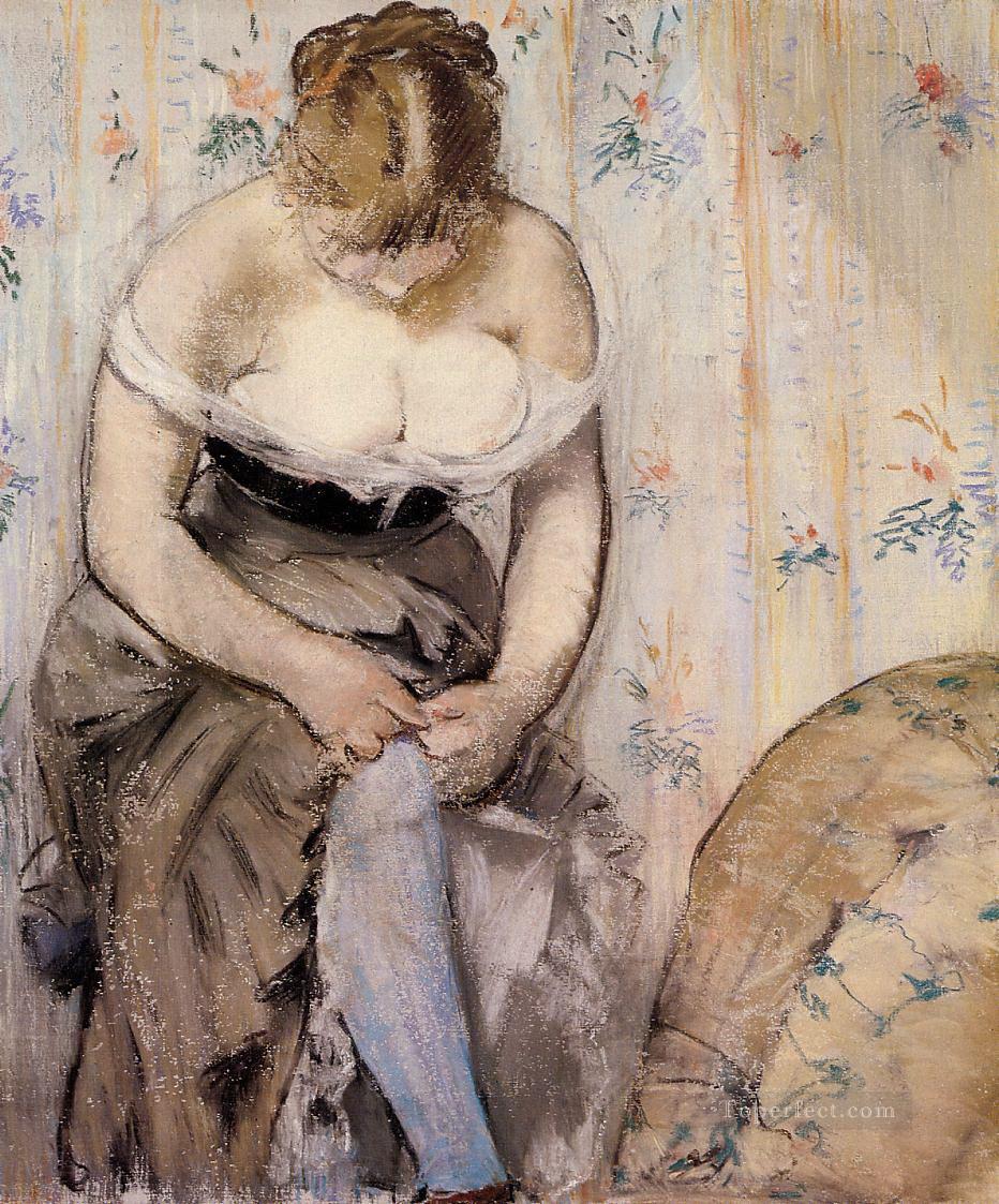 Mujer abrochándose la liga Eduard Manet Pintura al óleo